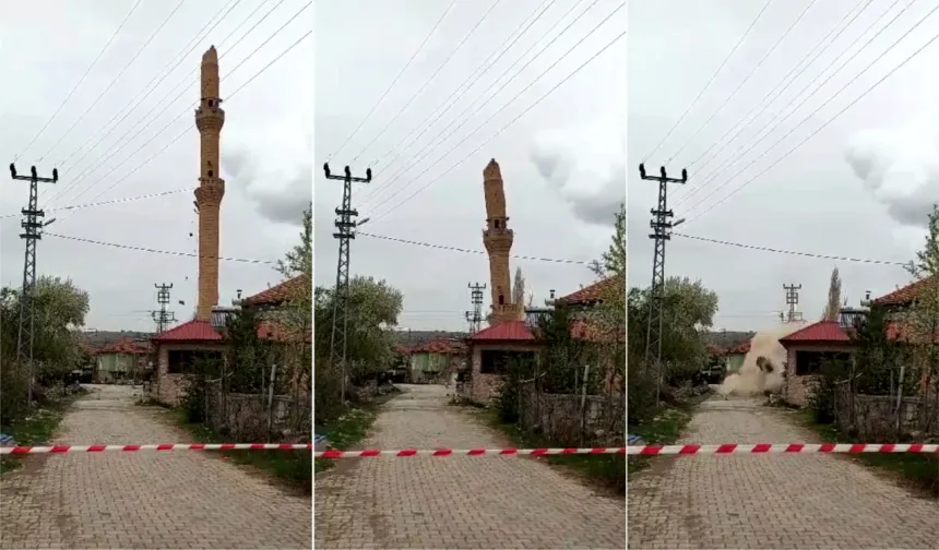 Depremde Hasar Gören Cami Minaresi Yıkıldı